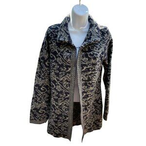 Cardigan Sweater Jacket Made In Italy Wool Blend Navy & Gray Patterned Knit